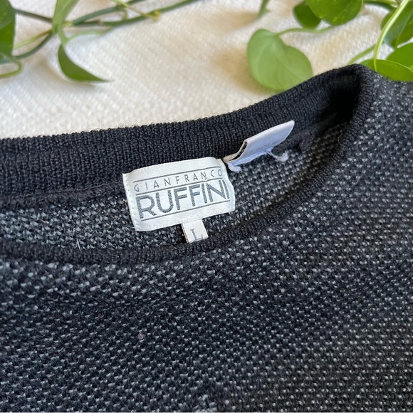 Vintage Wool Intarsia Knit 90s Black Pullover Sweater Large - Picture 6 of 7